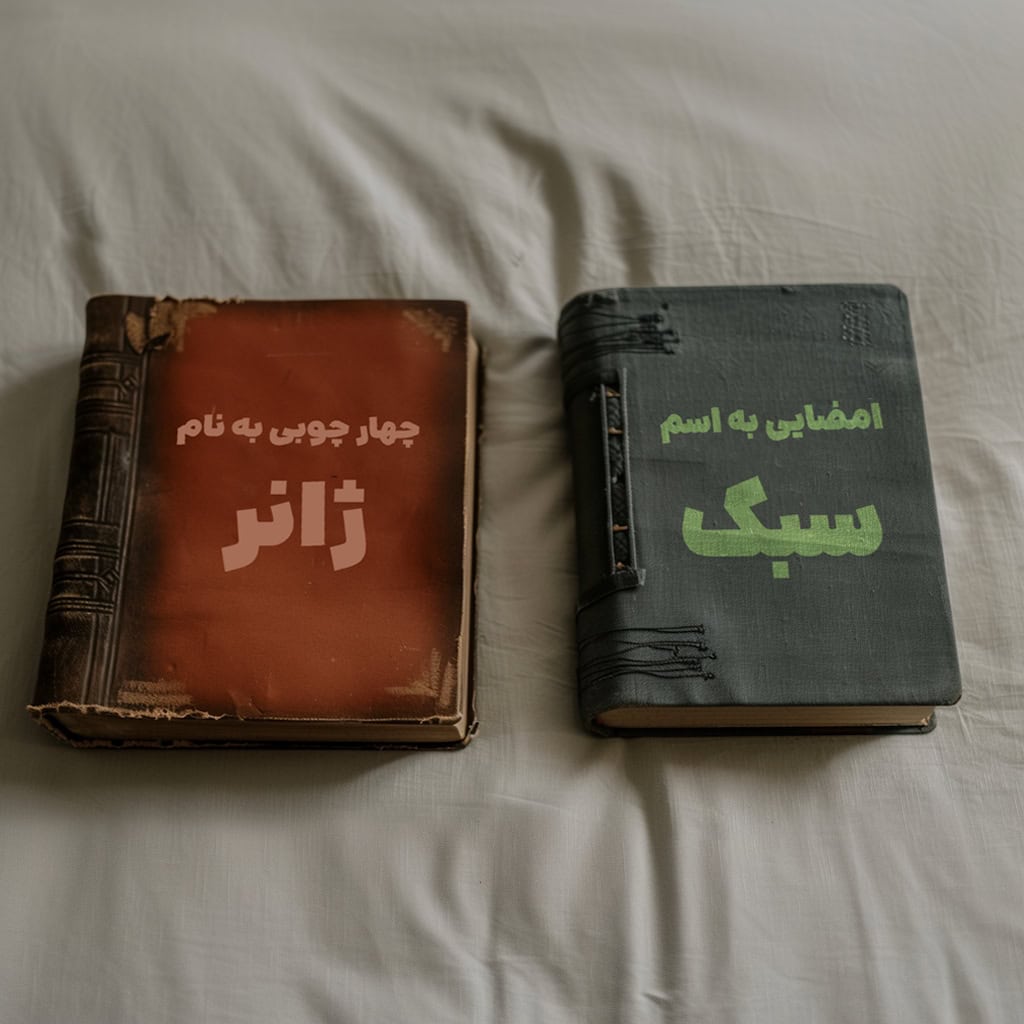 عکس شاخص بلاگ روهین برای نوشته ژانر چهارچوب می‌سازد؛ سبک امضا می‌کند - دو کتاب قدیمی یکی به اسم ژانر و دیگری به اسم سبک.