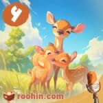 کاور پادکست روهین کودک برای قصه ضامن آهو - یک آهو و دو فرزندش در کنار هم در حال خندین هستند.