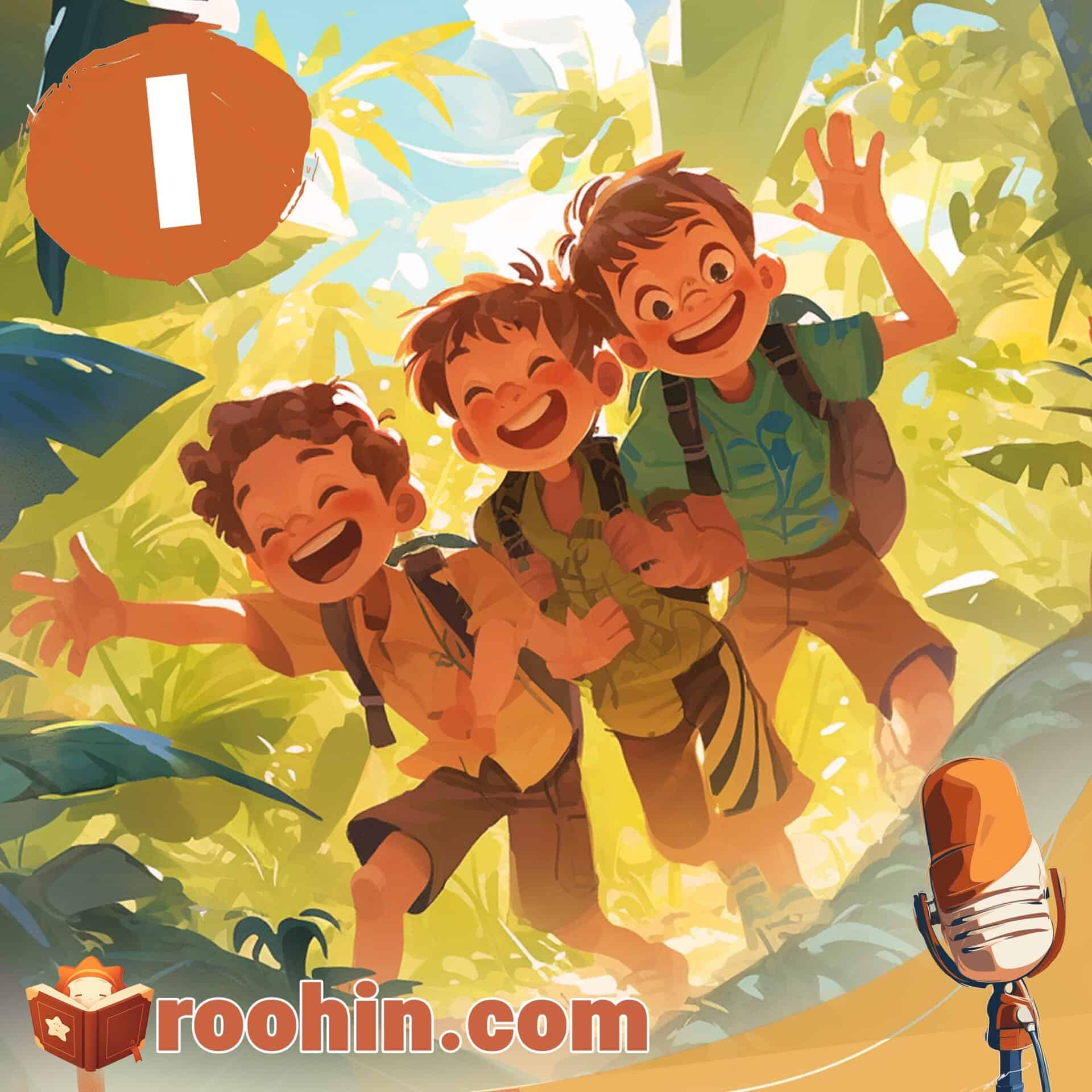 کاور پادکست روهین کودک برای قصه چی بگی خوبه؟ - سه پسربچه خندان در جنگل