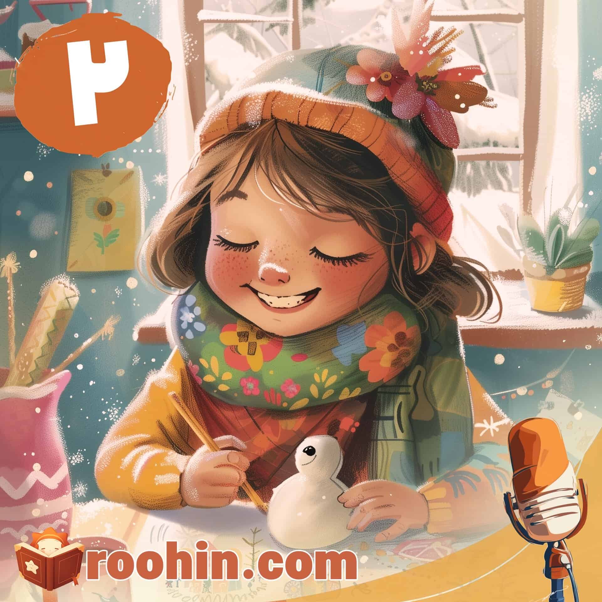 کاور پادکست روهین کودک برای قصه دنیای نقاشی - یک دختر بچه در حال نقاشی کردن است.