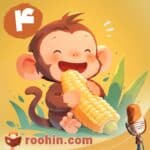 کاور پادکست روهین کودک برای قصه فندق - یک میمون بازیگوش در حال خوردن ذرت است.