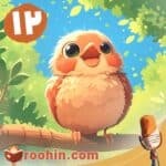 کاور پادکست روهین کودک برای قصه فنچ طلایی کوچولو - یک فنچ کوچولو روی شاخه‌ای در جنگل نشسته و آواز می‌خواند.