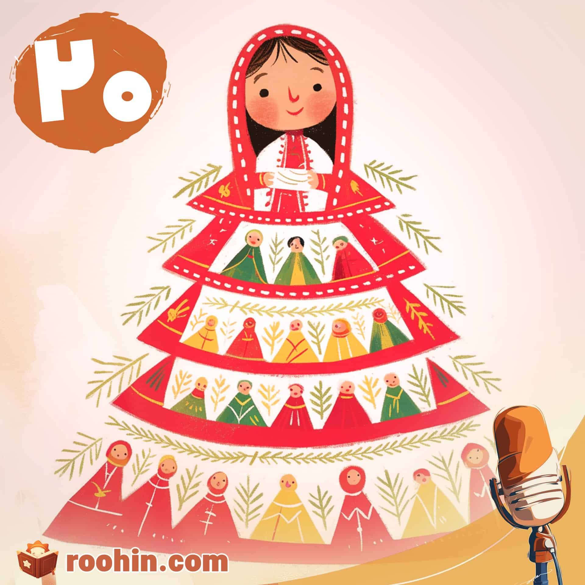 کاور پادکست روهین کودک برای قصه گل خنده، گل اخم - یک دختر بچه دامنی رنگارنگ پوشیده است.