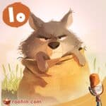 کاور پادکست روهین کودک برای قصه گرگ مغرور - یک گرگ اخمو درون کی گونی گیر کرده است.