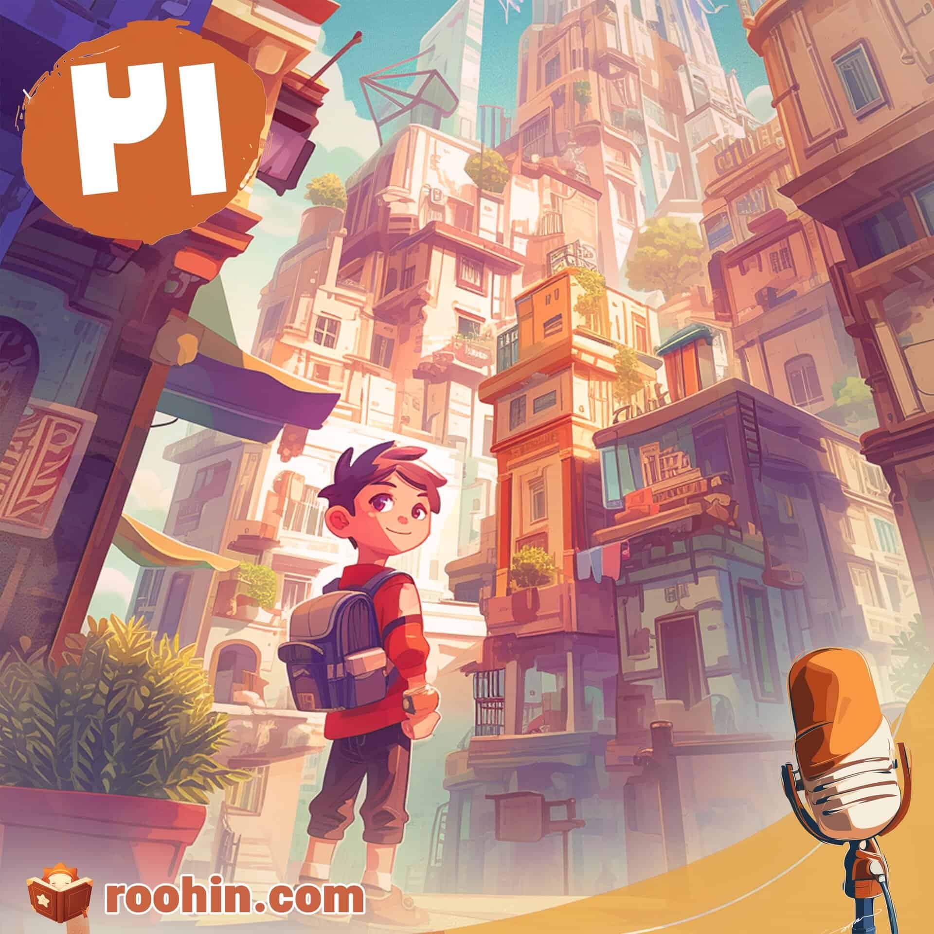 کاور پادکست روهین کودک برای قصه کاش تنها بودم - یک پسر بچه در میانِ شهری مدرن و خالی از سکنه ایستاده است.