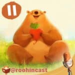 کاور پادکست روهین کودک برای قصه خرس توپولو - یک خرس چاغ یک ترب قرمز در دست دارد و می‌خندد.